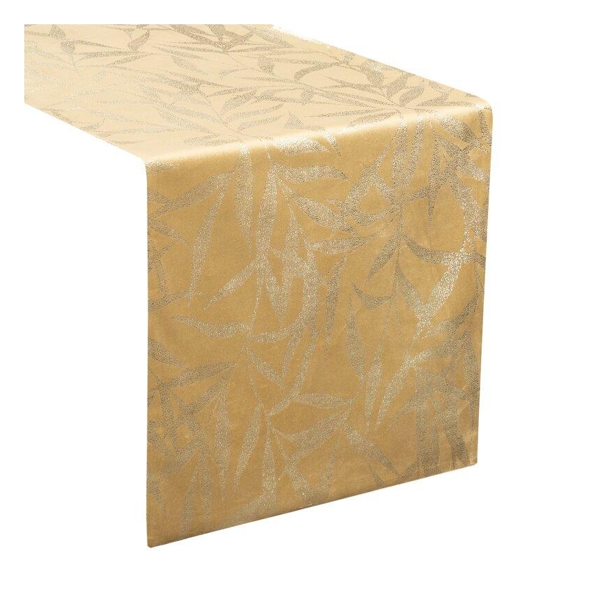 Eurofirany BLINK / 15 Velvet table runner with a delicate light golden branch motif, 35X180 cm, color: gold – 5