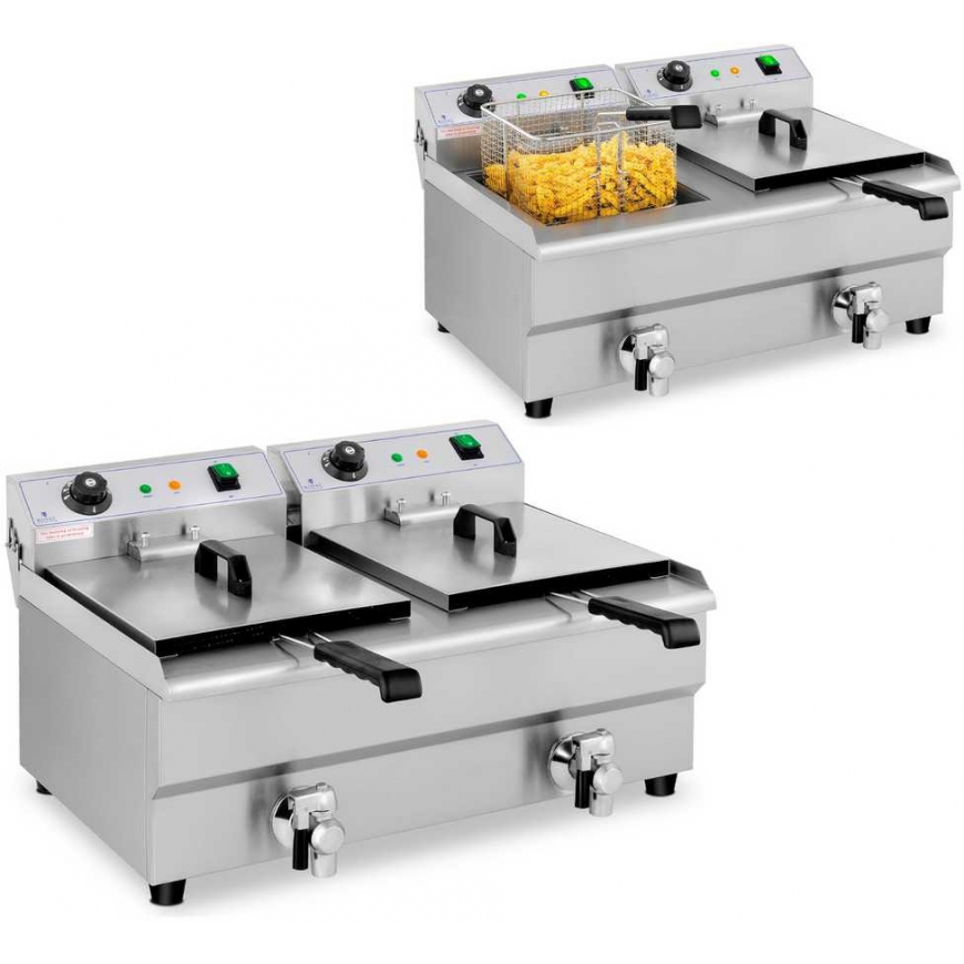 Royal Catering Electric power double fryer with tap 230 V 2 x 3200W 2 x 13 L