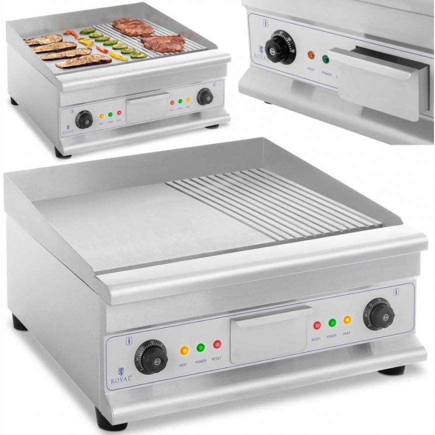 Royal Catering Grill double smooth, grooved with fat drawer 230 V 2x 3200 W