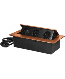 Ornos Tabletop recessed furniture socket with flat milled edge and 1.5 m cable, 3x2P+Z, golden