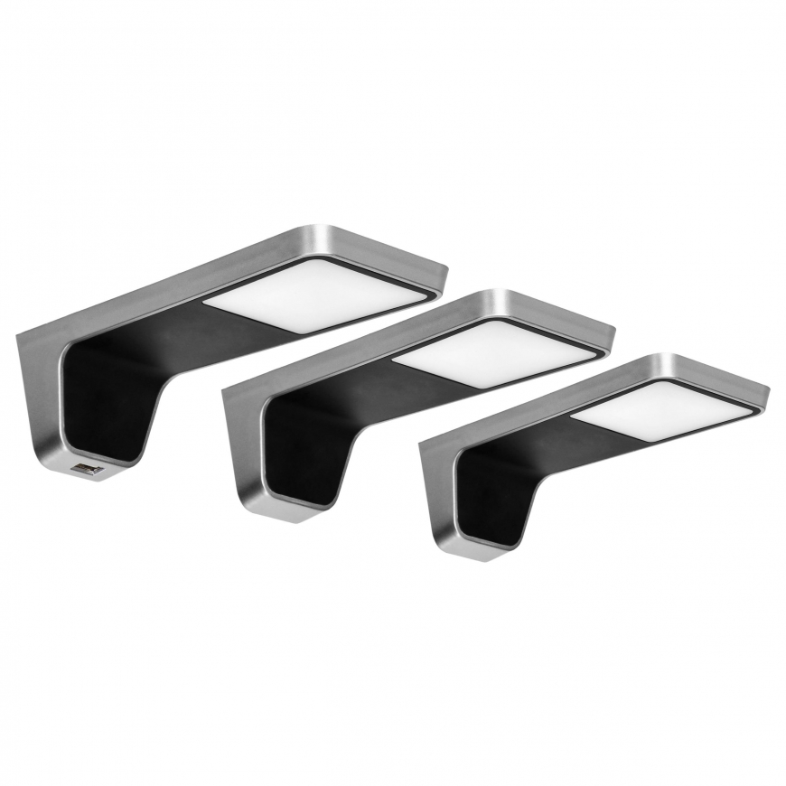 Orno NELA rinkinys iš 3 LED lempučių po korpusu, 2x2W+7.5W, 4000K, su USB, juoda