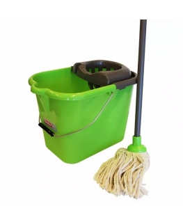 Oval bucket 15L with push button, metal handle and mop set