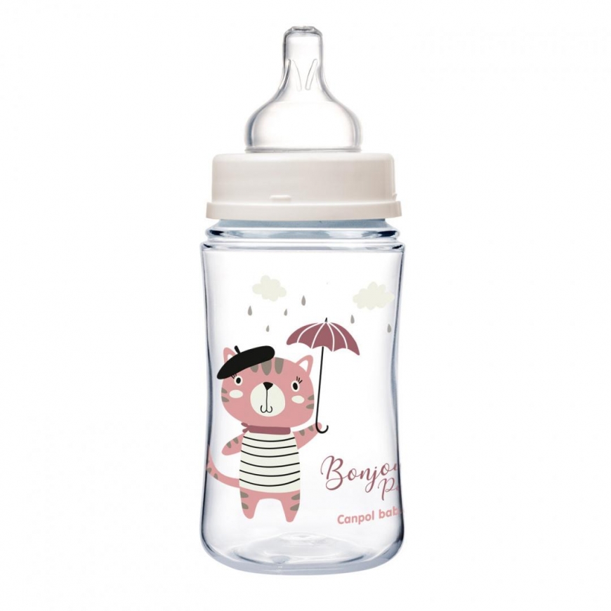CANPOL BABIES plataus kaklelio buteliukas EASYSTART BONJOUR PARIS, 240 ml, 35/232_pin