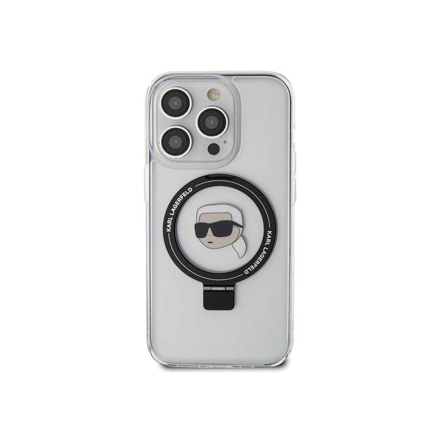 Karl Lagerfeld KLHMP15XHMRSKHH iPhone 15 Pro Max 6.7" baltas kietas dėklas Žiedinis stovas Karl Head MagSafe – 3
