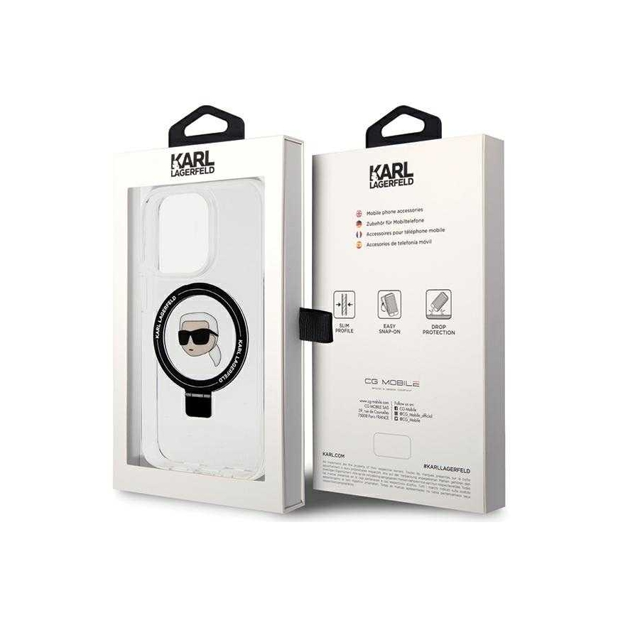 Karl Lagerfeld KLHMP15XHMRSKHH iPhone 15 Pro Max 6.7" baltas kietas dėklas Žiedinis stovas Karl Head MagSafe – 4