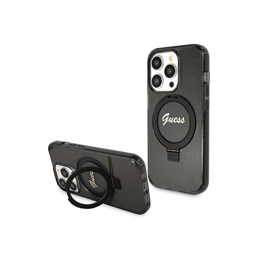 Case GUESS GUHMP13LHRSGSK IPHONE 13 PRO / 13 6.1 "Black / Black HARDCASE RING STAND SCRIPT GLITTER MAGSAFE