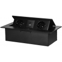 Orno Above recessed furniture socket with flat milled edge and USB charger, 2x2P+E (Schuko), 2xUSB (A+C type 3.6A), black Orno Above recessed furniture socket with flat milled edge and USB charger, 2x2P+E (Schuko), 2xUSB (A+C type 3.6A), black