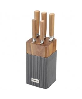 6-piece knife set with acacia block, stainless steel, Klausberg,