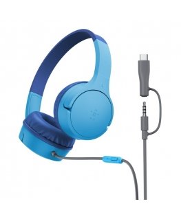 Belkin SoundForm Mini Laisvų rankų įranga Vielinis Su lankeliu Skambučiai / muzika C tipo USB Mėlyna