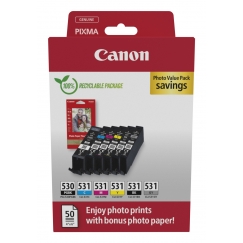 Canon PGI-530/CLI-531 PVP tintes kārtridžs 6 pcs Oriģināls Melns, Tirkīzzils, Pelēks, Fuksīns, Foto melns, Dzeltens